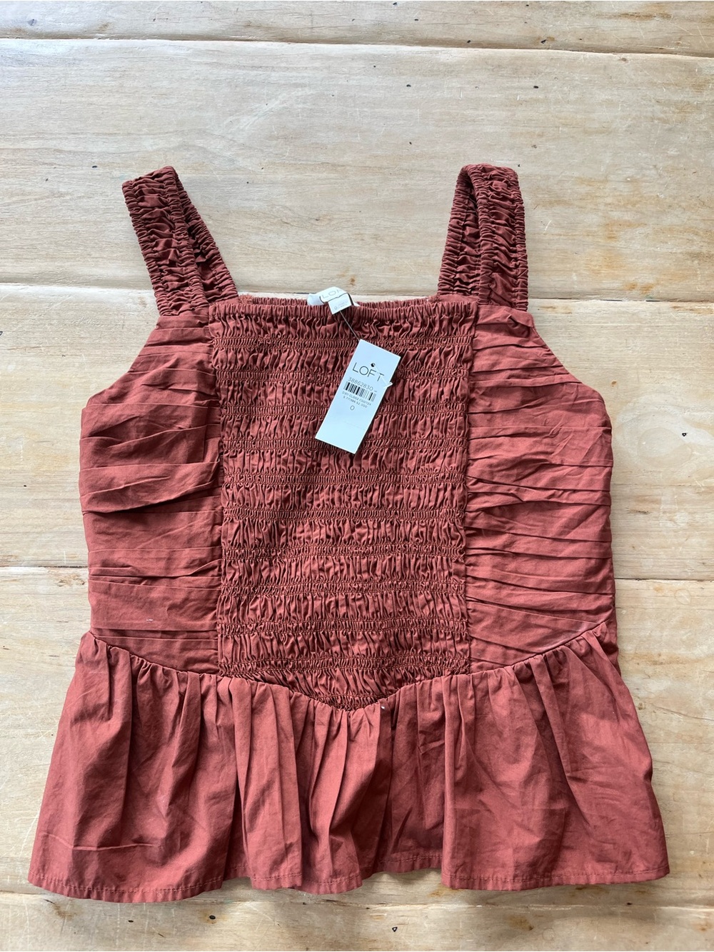 LOFT Rust Smocked Peplum Cami
